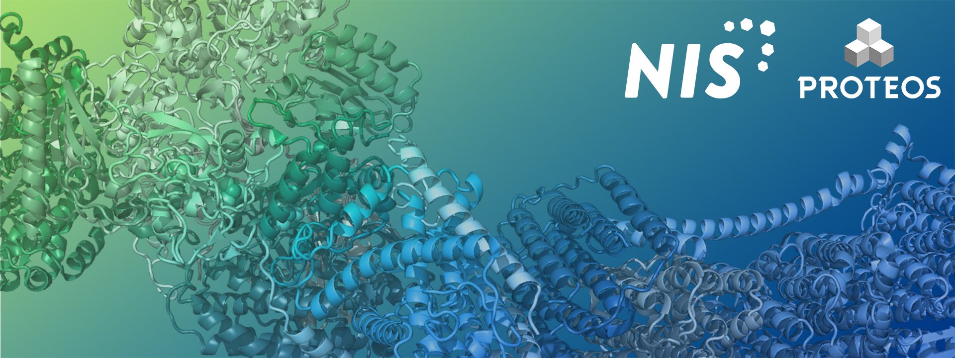 Colorful image of custom recombinant protein production with NIS & Proteos logos in white | US-based recombinant protein production CRO